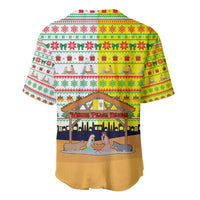 Vatican Christmas Baseball Jersey with Bethlehem Silhouette Yellow Red Green Pattern and Baby Jesus Manger - undefined
