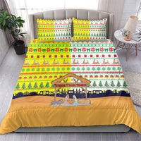 Vatican Christmas Bedding Set with Bethlehem Silhouette Yellow Red Green Pattern and Baby Jesus Manger - Wonder Print Shop