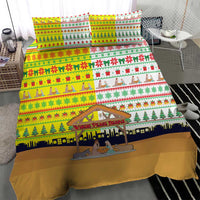 Vatican Christmas Bedding Set with Bethlehem Silhouette Yellow Red Green Pattern and Baby Jesus Manger - Wonder Print Shop