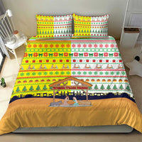 Vatican Christmas Bedding Set with Bethlehem Silhouette Yellow Red Green Pattern and Baby Jesus Manger - Wonder Print Shop