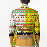 Vatican Christmas Blazer with Bethlehem Silhouette Yellow Red Green Pattern and Baby Jesus Manger - Wonder Print Shop