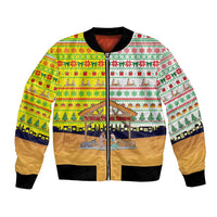 Vatican Christmas Bomber Jacket with Bethlehem Silhouette Yellow Red Green Pattern and Baby Jesus Manger - Wonder Print Shop