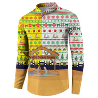 Vatican Christmas Button Sweatshirt with Bethlehem Silhouette Yellow Red Green Pattern and Baby Jesus Manger - Wonder Print Shop
