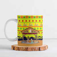 Vatican Christmas Ceramic Mug with Bethlehem Silhouette Yellow Red Green Pattern and Baby Jesus Manger - Wonder Print Shop