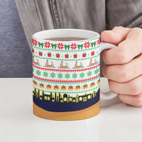 Vatican Christmas Ceramic Mug with Bethlehem Silhouette Yellow Red Green Pattern and Baby Jesus Manger - Wonder Print Shop