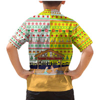 Vatican Christmas Family Matching Mermaid Dress and Hawaiian Shirt with Bethlehem Silhouette Yellow Red Green Pattern and Baby Jesus Manger - Wonder Print Shop