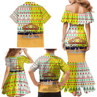 Vatican Christmas Family Matching Mermaid Dress and Hawaiian Shirt with Bethlehem Silhouette Yellow Red Green Pattern and Baby Jesus Manger - Wonder Print Shop
