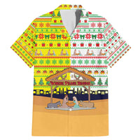 Vatican Christmas Family Matching Mermaid Dress and Hawaiian Shirt with Bethlehem Silhouette Yellow Red Green Pattern and Baby Jesus Manger - Wonder Print Shop