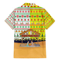 Vatican Christmas Family Matching Mermaid Dress and Hawaiian Shirt with Bethlehem Silhouette Yellow Red Green Pattern and Baby Jesus Manger - Wonder Print Shop