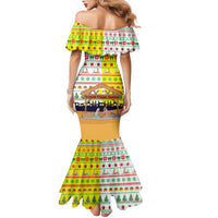 Vatican Christmas Family Matching Mermaid Dress and Hawaiian Shirt with Bethlehem Silhouette Yellow Red Green Pattern and Baby Jesus Manger - Wonder Print Shop