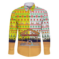 Vatican Christmas Family Matching Off Shoulder Maxi Dress and Hawaiian Shirt with Bethlehem Silhouette Yellow Red Green Pattern and Baby Jesus Manger - Wonder Print Shop