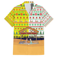 Vatican Christmas Family Matching Short Sleeve Bodycon Dress and Hawaiian Shirt with Bethlehem Silhouette Yellow Red Green Pattern and Baby Jesus Manger - Wonder Print Shop