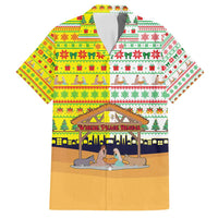 Vatican Christmas Family Matching Summer Maxi Dress and Hawaiian Shirt with Bethlehem Silhouette Yellow Red Green Pattern and Baby Jesus Manger - Wonder Print Shop