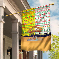 Vatican Christmas Garden Flag with Bethlehem Silhouette Yellow Red Green Pattern and Baby Jesus Manger - Wonder Print Shop