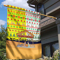 Vatican Christmas Garden Flag with Bethlehem Silhouette Yellow Red Green Pattern and Baby Jesus Manger - Wonder Print Shop