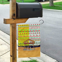 Vatican Christmas Garden Flag with Bethlehem Silhouette Yellow Red Green Pattern and Baby Jesus Manger - Wonder Print Shop