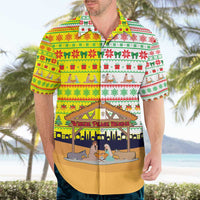 Vatican Christmas Hawaiian Shirt with Bethlehem Silhouette Yellow Red Green Pattern and Baby Jesus Manger - Wonder Print Shop