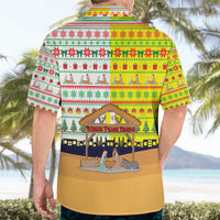 Vatican Christmas Hawaiian Shirt with Bethlehem Silhouette Yellow Red Green Pattern and Baby Jesus Manger - Wonder Print Shop