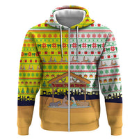Vatican Christmas Hoodie with Bethlehem Silhouette Yellow Red Green Pattern and Baby Jesus Manger - Wonder Print Shop