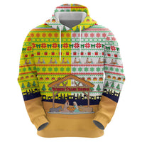 Vatican Christmas Hoodie with Bethlehem Silhouette Yellow Red Green Pattern and Baby Jesus Manger - Wonder Print Shop