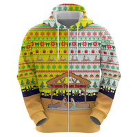 Vatican Christmas Hoodie with Bethlehem Silhouette Yellow Red Green Pattern and Baby Jesus Manger - Wonder Print Shop
