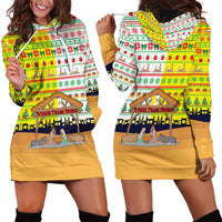 Vatican Christmas Hoodie Dress with Bethlehem Silhouette Yellow Red Green Pattern and Baby Jesus Manger - Wonder Print Shop