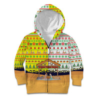 Vatican Christmas Kid Hoodie with Bethlehem Silhouette Yellow Red Green Pattern and Baby Jesus Manger - Wonder Print Shop