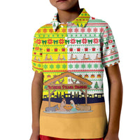 Vatican Christmas Kid Polo Shirt with Bethlehem Silhouette Yellow Red Green Pattern and Baby Jesus Manger - Wonder Print Shop