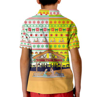 Vatican Christmas Kid Polo Shirt with Bethlehem Silhouette Yellow Red Green Pattern and Baby Jesus Manger - Wonder Print Shop