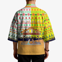 Vatican Christmas Kimono with Bethlehem Silhouette Yellow Red Green Pattern and Baby Jesus Manger - Wonder Print Shop