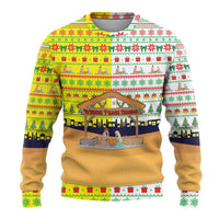 Vatican Christmas Ugly Christmas Sweater with Bethlehem Silhouette Yellow Red Green Pattern and Baby Jesus Manger - Wonder Print Shop