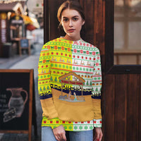 Vatican Christmas Ugly Christmas Sweater with Bethlehem Silhouette Yellow Red Green Pattern and Baby Jesus Manger - Wonder Print Shop