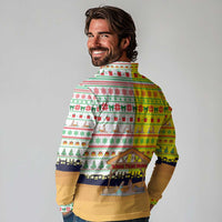 Vatican Christmas Long Sleeve Polo Shirt with Bethlehem Silhouette Yellow Red Green Pattern and Baby Jesus Manger - Wonder Print Shop