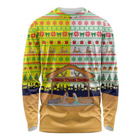 Vatican Christmas Long Sleeve Shirt with Bethlehem Silhouette Yellow Red Green Pattern and Baby Jesus Manger - Wonder Print Shop