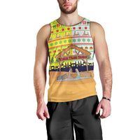 Vatican Christmas Men Tank Top with Bethlehem Silhouette Yellow Red Green Pattern and Baby Jesus Manger - Wonder Print Shop