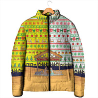 Vatican Christmas Padded Jacket with Bethlehem Silhouette Yellow Red Green Pattern and Baby Jesus Manger - Wonder Print Shop