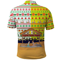 Vatican Christmas Polo Shirt with Bethlehem Silhouette Yellow Red Green Pattern and Baby Jesus Manger - Wonder Print Shop