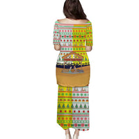 Vatican Christmas Puletasi with Bethlehem Silhouette Yellow Red Green Pattern and Baby Jesus Manger - Wonder Print Shop