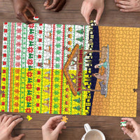 Vatican Christmas Puzzle with Bethlehem Silhouette Yellow Red Green Pattern and Baby Jesus Manger - Wonder Print Shop