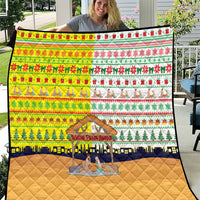 Vatican Christmas Quilt with Bethlehem Silhouette Yellow Red Green Pattern and Baby Jesus Manger - Wonder Print Shop