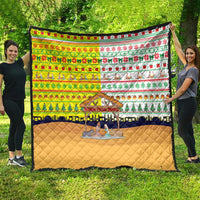 Vatican Christmas Quilt with Bethlehem Silhouette Yellow Red Green Pattern and Baby Jesus Manger - Wonder Print Shop