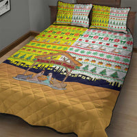 Vatican Christmas Quilt Bed Set with Bethlehem Silhouette Yellow Red Green Pattern and Baby Jesus Manger - Wonder Print Shop