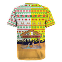 Vatican Christmas Rugby Jersey with Bethlehem Silhouette Yellow Red Green Pattern and Baby Jesus Manger - Wonder Print Shop