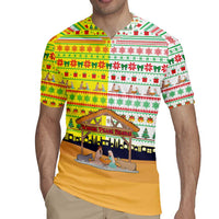 Vatican Christmas Rugby Jersey with Bethlehem Silhouette Yellow Red Green Pattern and Baby Jesus Manger - Wonder Print Shop