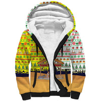 Vatican Christmas Sherpa Hoodie with Bethlehem Silhouette Yellow Red Green Pattern and Baby Jesus Manger - Wonder Print Shop