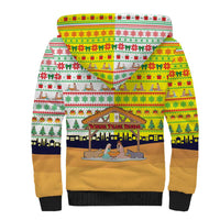 Vatican Christmas Sherpa Hoodie with Bethlehem Silhouette Yellow Red Green Pattern and Baby Jesus Manger - Wonder Print Shop