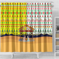 Vatican Christmas Shower Curtain with Bethlehem Silhouette Yellow Red Green Pattern and Baby Jesus Manger - Wonder Print Shop