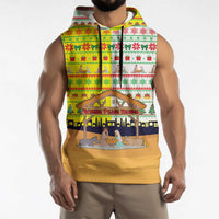 Vatican Christmas Sleeveless Hoodie with Bethlehem Silhouette Yellow Red Green Pattern and Baby Jesus Manger - Wonder Print Shop