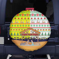 Vatican Christmas Spare Tire Cover with Bethlehem Silhouette Yellow Red Green Pattern and Baby Jesus Manger - Wonder Print Shop