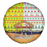 Vatican Christmas Spare Tire Cover with Bethlehem Silhouette Yellow Red Green Pattern and Baby Jesus Manger - Wonder Print Shop